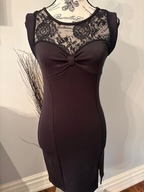 ROLLA COSTER Lace Yoke Bow-Accent Bodycon Dress - Black
